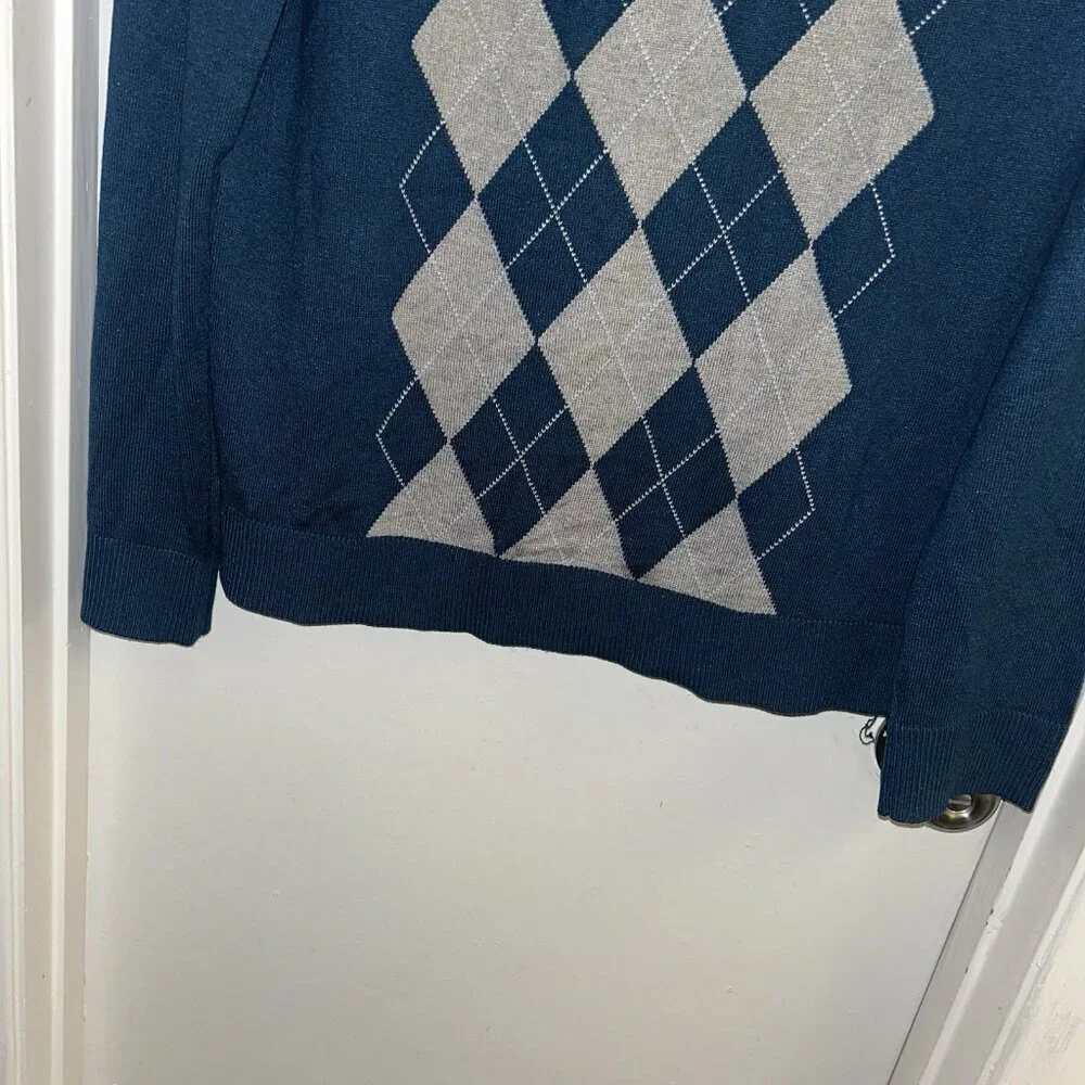 Banana Republic Blue Argyle V-Neck Silk Cashmere Blend Preppy Sweater Medium